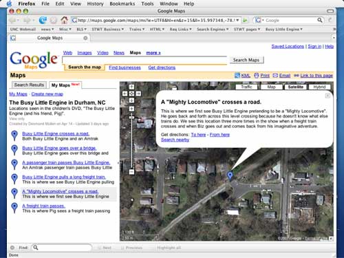 Busy Little Engine videotaping locations on Google Maps